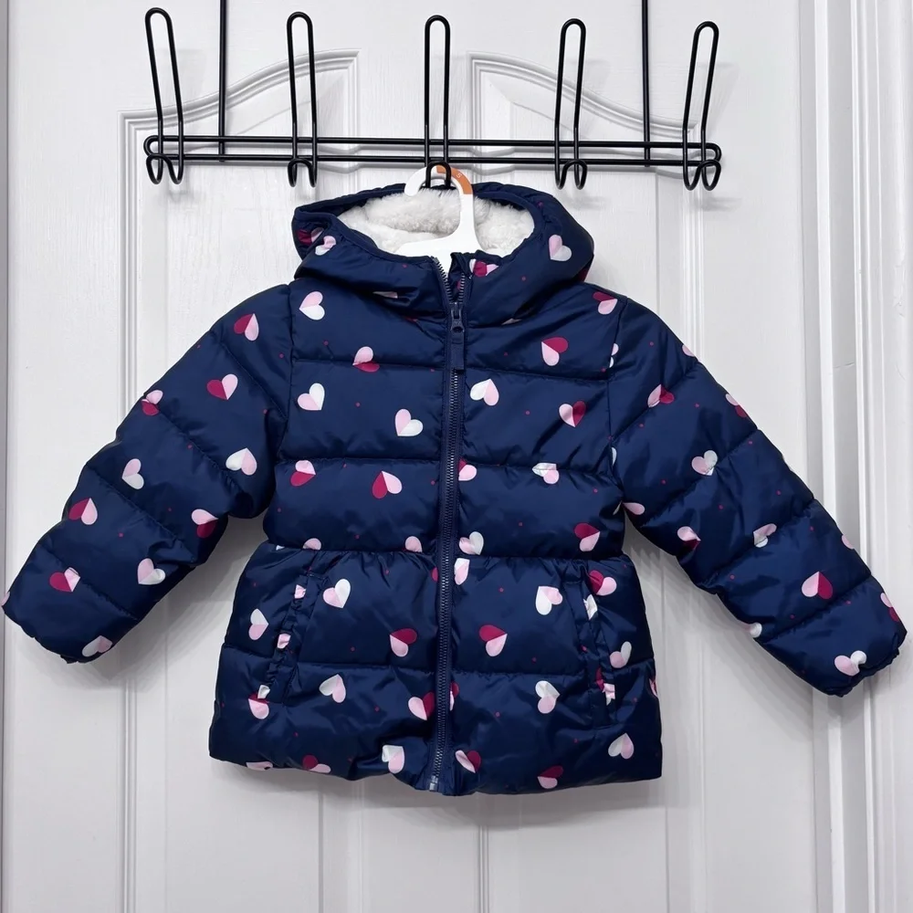 Navy Heart Print Puffer Jacket | Wonder Nation 4T